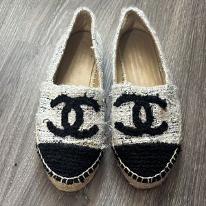 Black and Cream Tweed Espadrilles